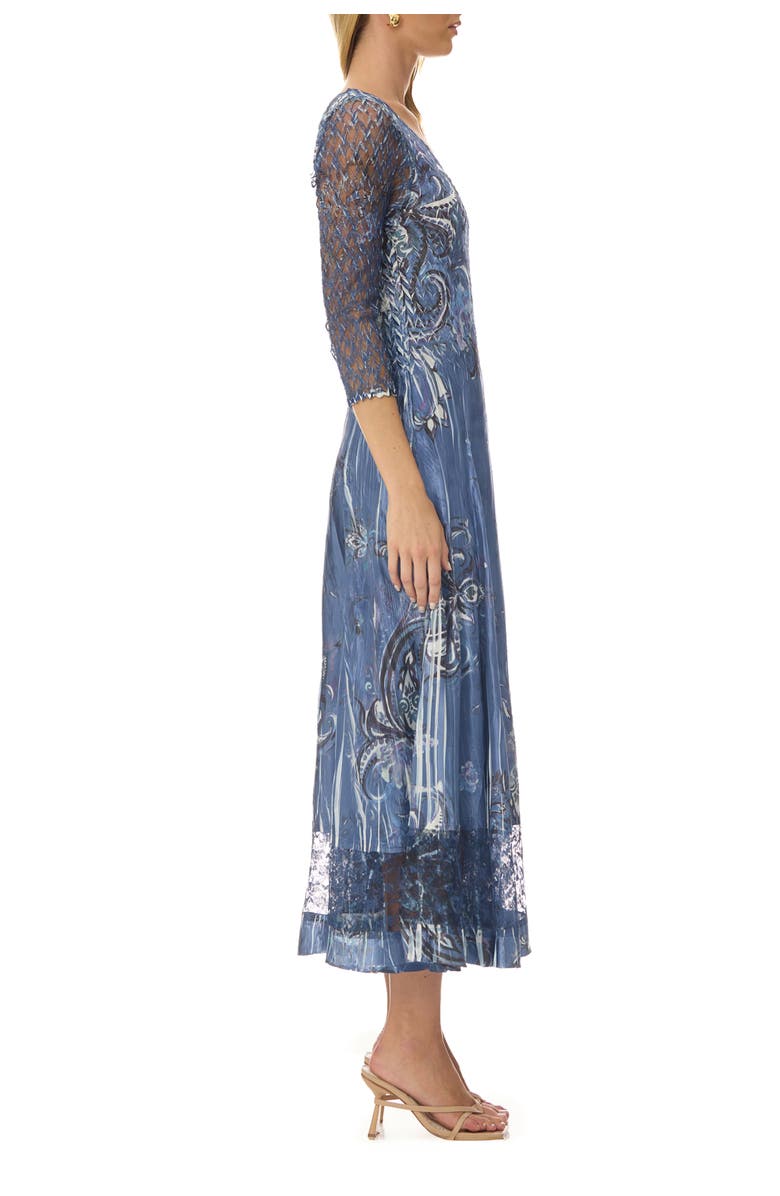 Komarov Paisley Charmuese Dress with Lace Sleeves, Alternate, color, Paisley Fleur