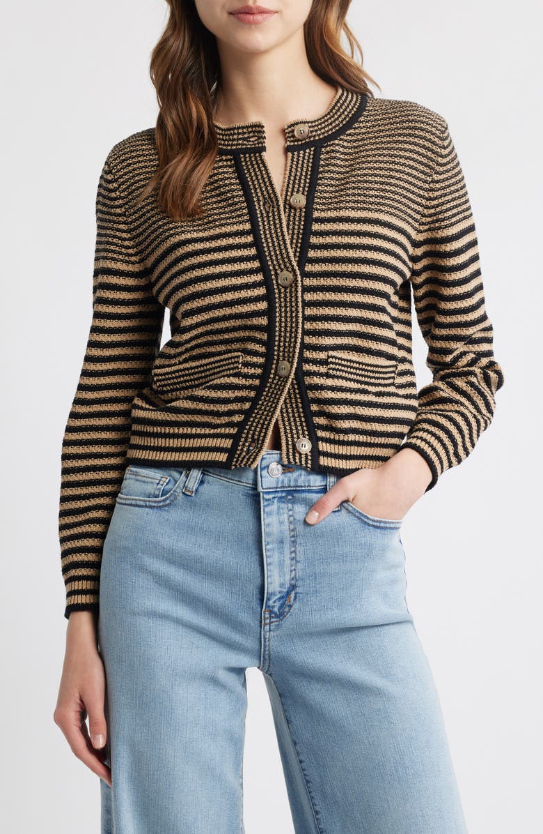 FRAME Stripe Cardigan Sweater, Main, color, Tan Multi