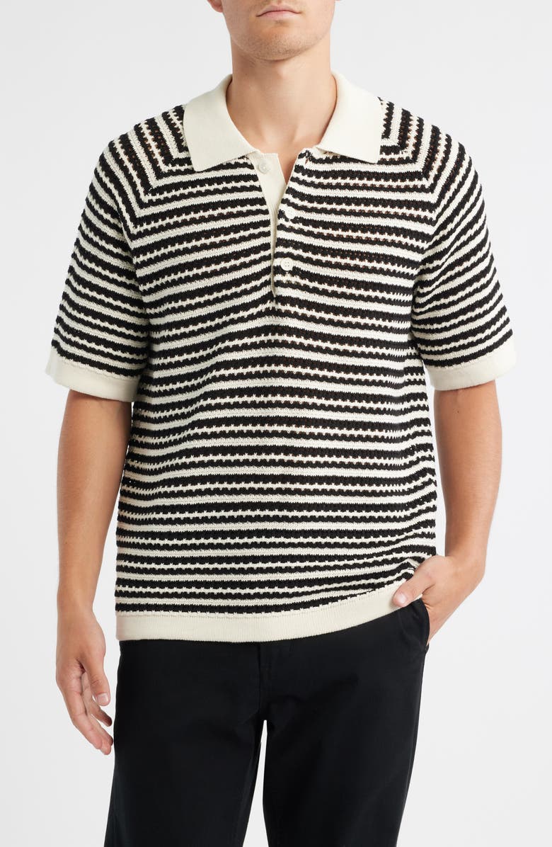 NN07 Brett 6686 Stripe Organic Cotton Polo Sweater, Main, color, Black Stripe