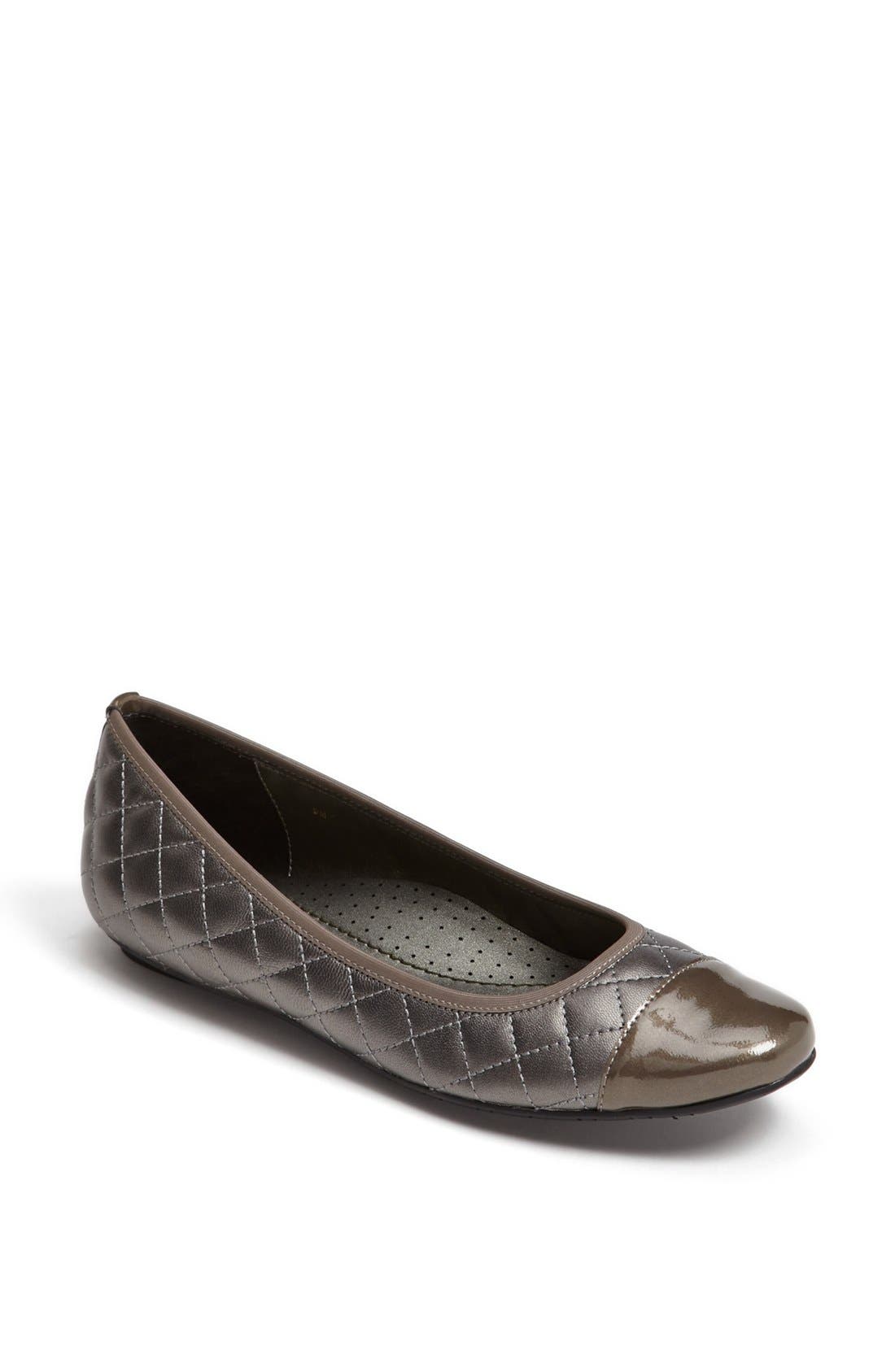 'Serene' Flat, Main, color, PEWTER NAPPA/ PATENT