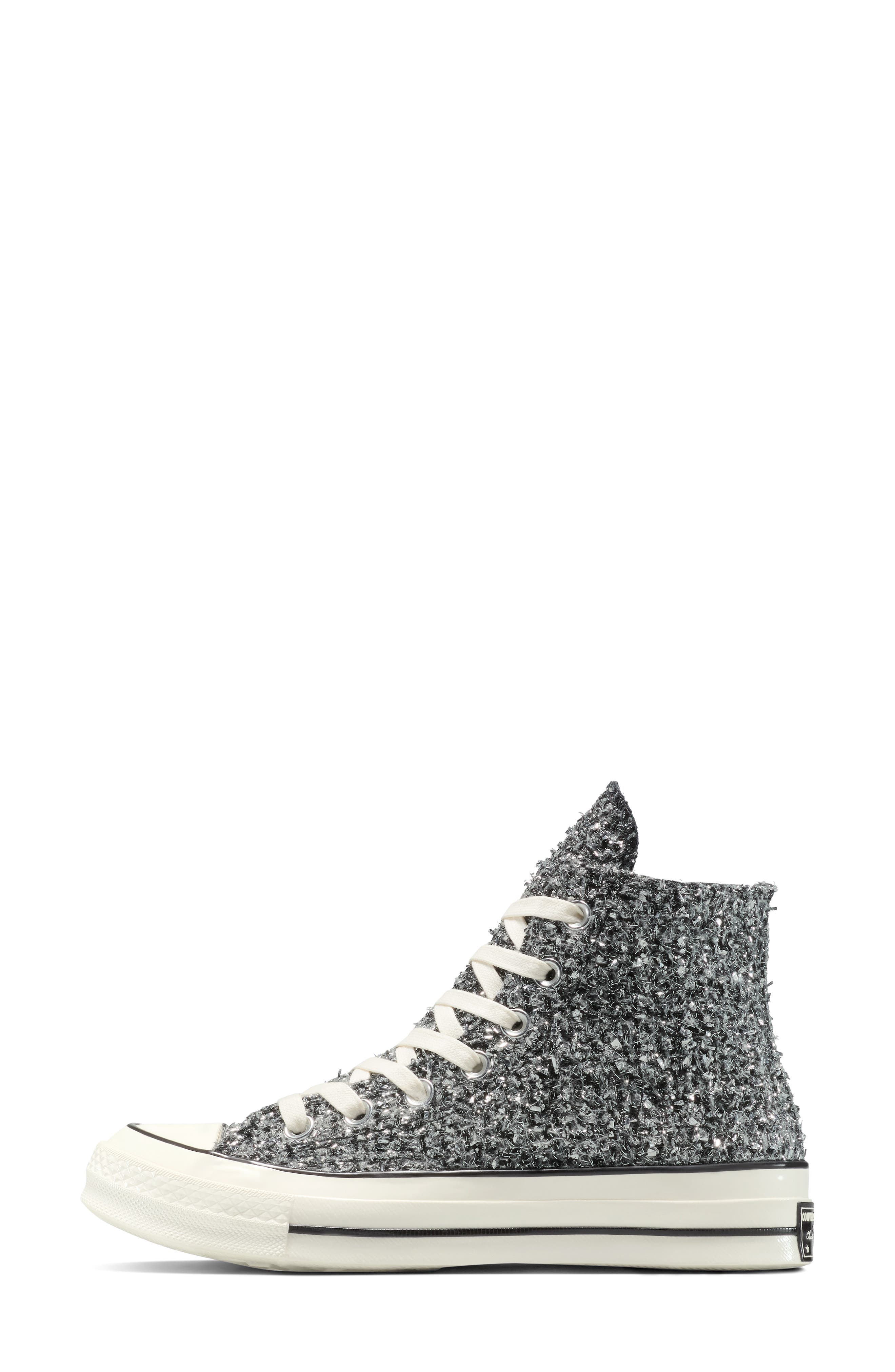 Converse Gender Inclusive Chuck 70 Metallic Tweed High Top Sneaker, Alternate, color, Black/ Silver/ Egret