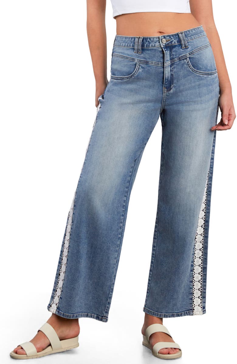 HINT OF BLU Dasis Chain Inset Barrel Leg Jeans, Alternate, color, Classic Blue