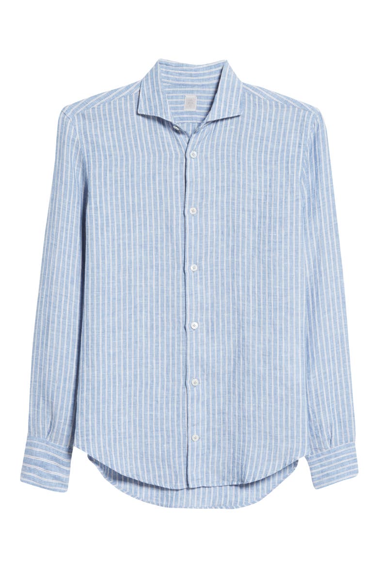 Slim Fit Stripe Linen Button-Up Shirt, Alternate, color, BLUE