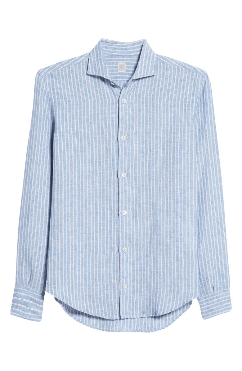 Eleventy Slim Fit Stripe Linen Button-Up Shirt, Alternate, color,