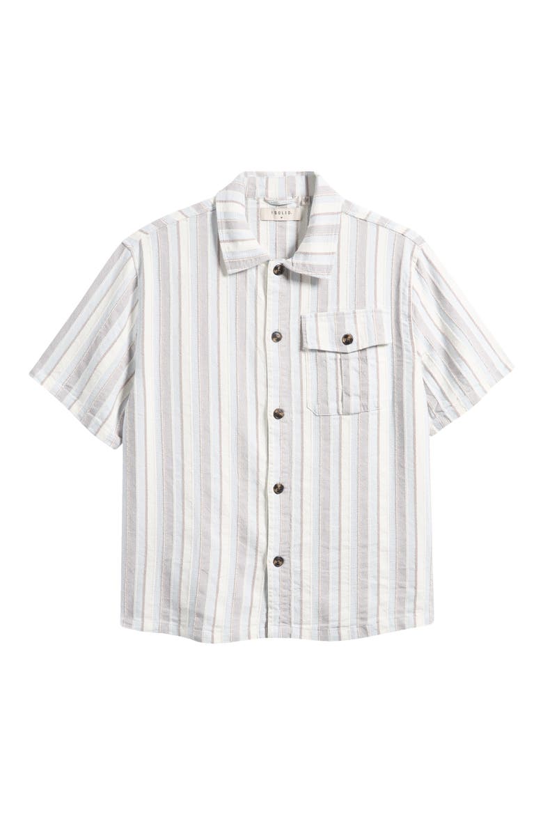 Umber Stripe Short Sleeve Linen Blend Button-Up Shirt, Alternate, color, SKYWAY