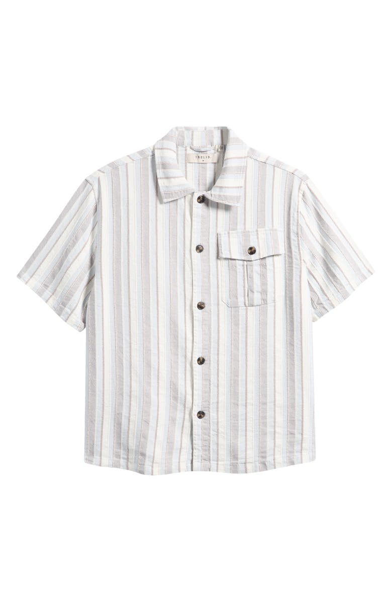 !SOLID Umber Stripe Short Sleeve Linen Blend Button-Up Shirt, Alternate, color, Skyway