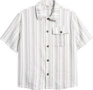 !SOLID Umber Stripe Short Sleeve Linen Blend Button-Up Shirt