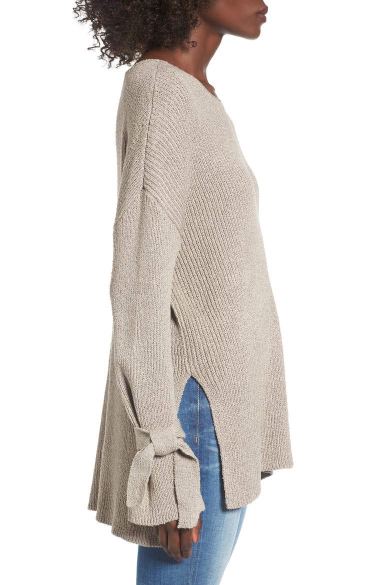 Tie Sleeve Sweater, Alternate, color, TAUPE GREY