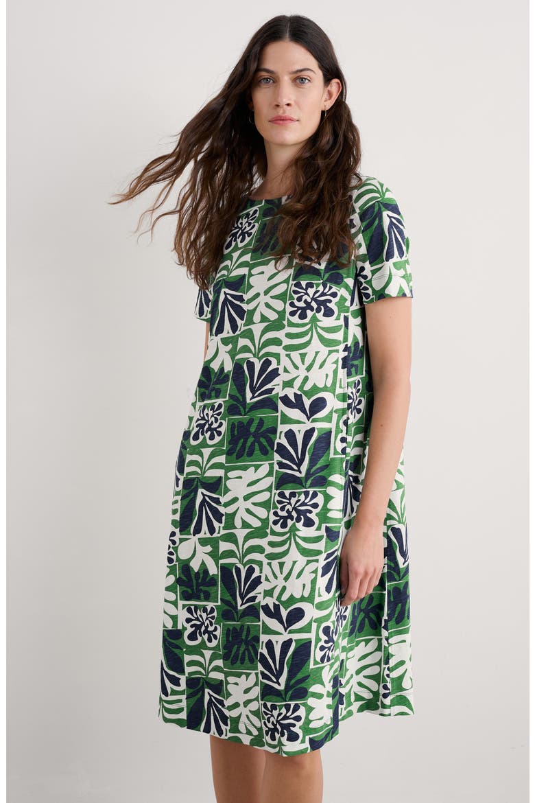 Pipers Short Sleeve Organic Cotton A-Line Dress, Alternate, color, COLLAGE SEAWEED HEDGEROW