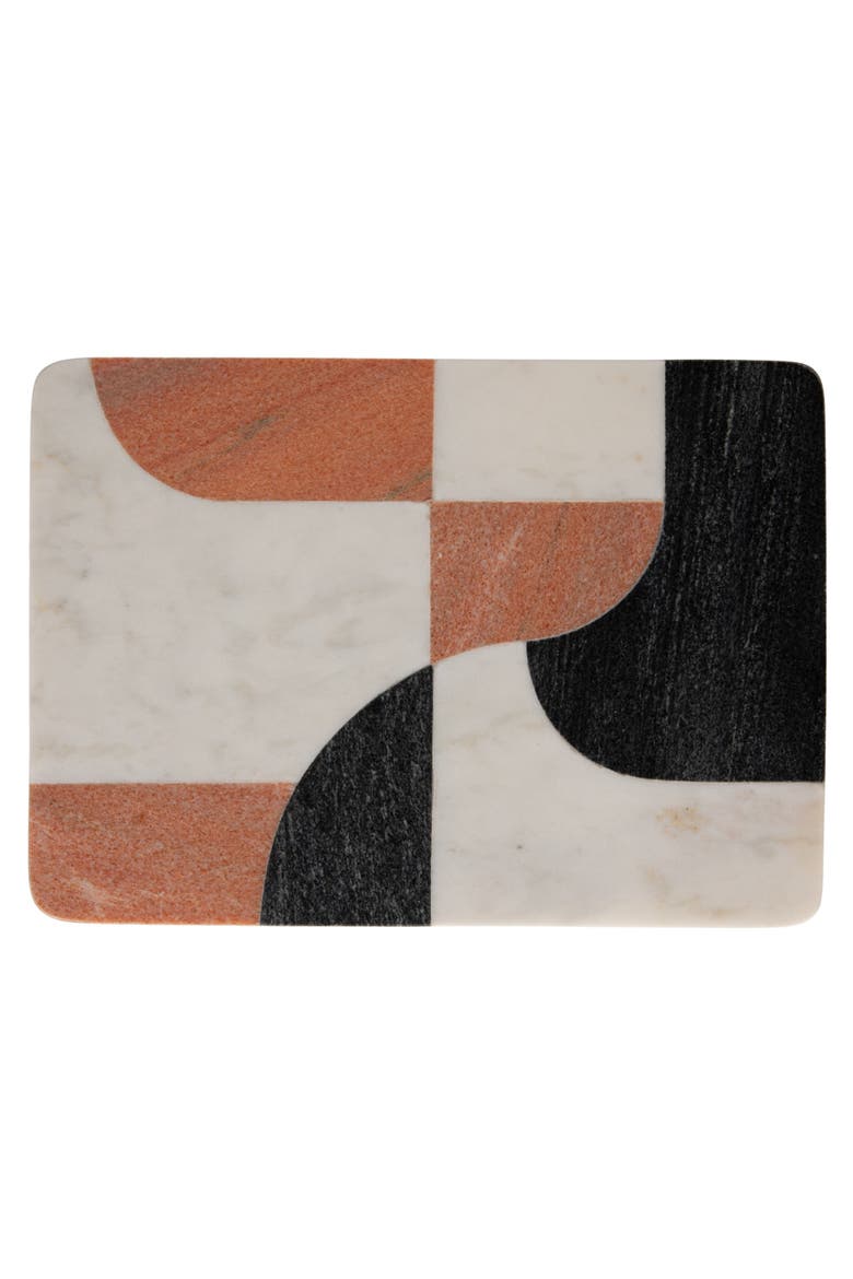 Marble Cutting Board with Abstract Design, White, Rust and Black, Alternate, color, White