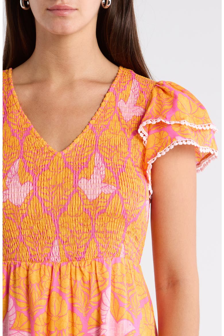Kaidy Tropical Print Midi Dress, Alternate, color, ORANGE-PINKS-MULTI