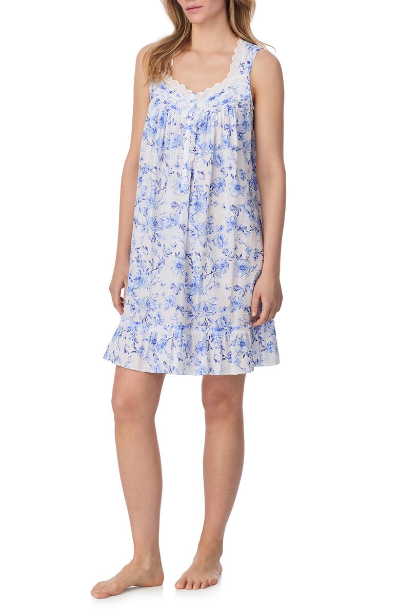 Eileen West Floral Sleeveless Cotton Lawn Chemise Nightgown, Alternate, color, 