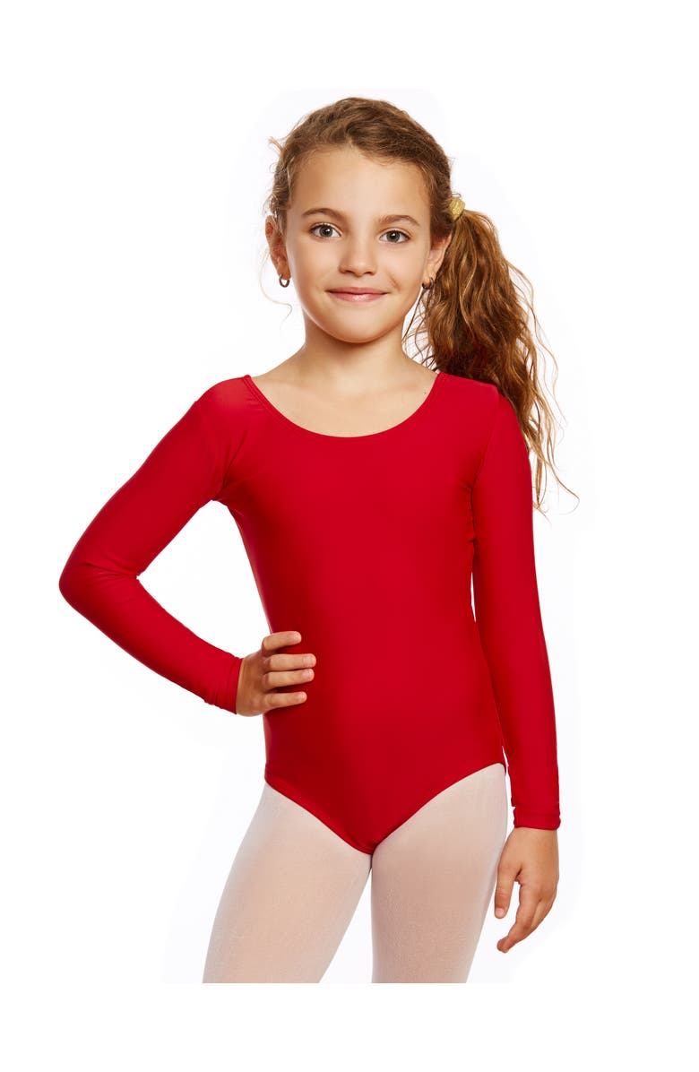 Leveret Girls Long Sleeve Leotard, Alternate, color, Red