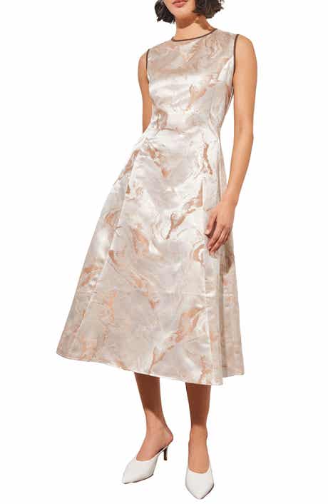 Shimmer Sleeveless Satin A-Line Midi Dress