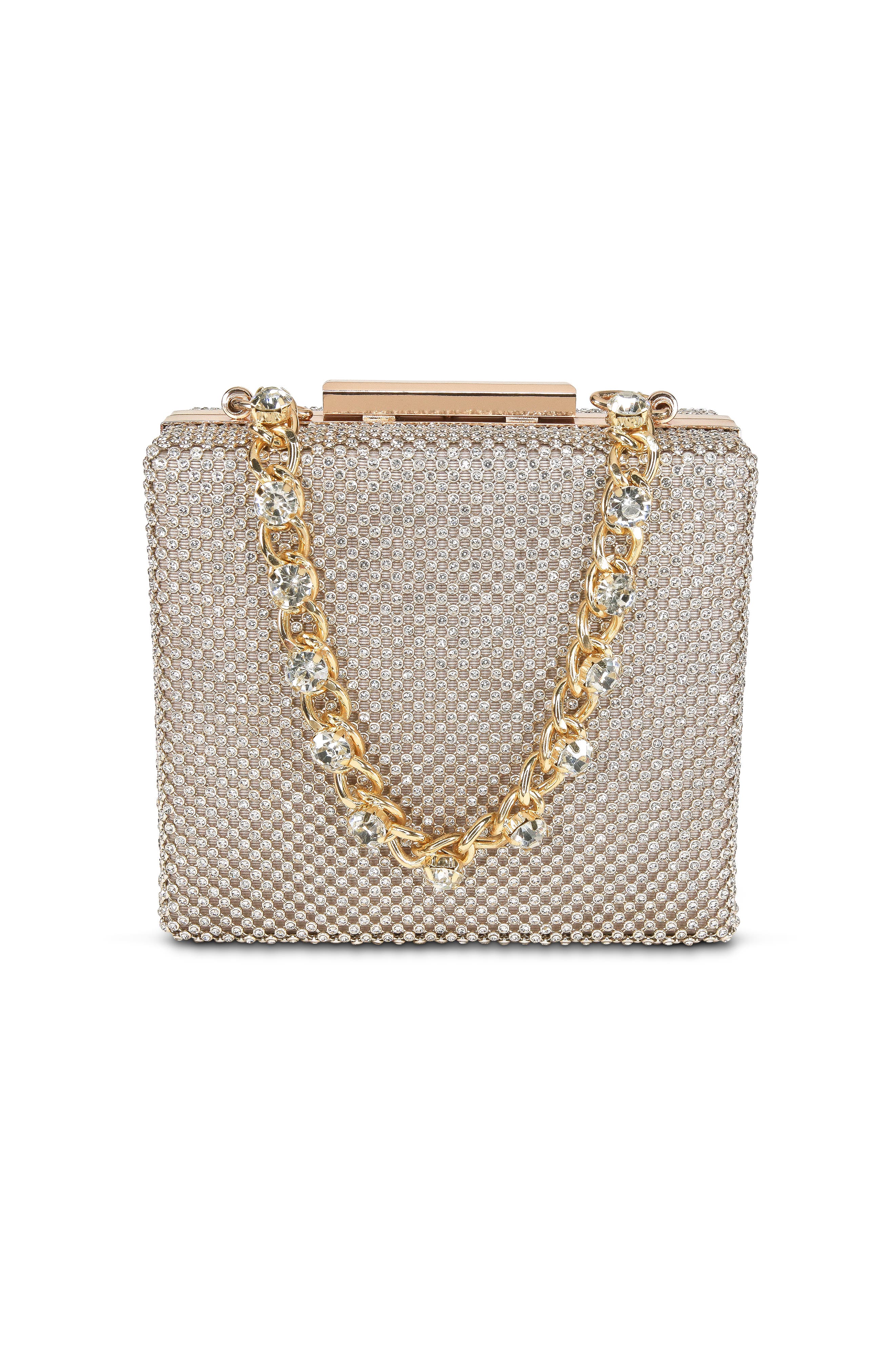 Jewel Badgley Mischka Billie Crystal Mini Box Clutch, Main, color, Gold