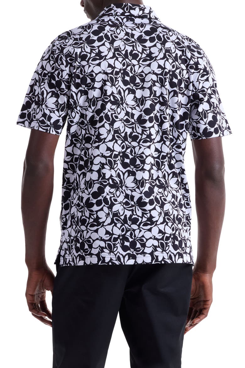 Hendrix Digital Monochromatic Floral Print Pima Cotton Polo, Alternate, color, BLACK