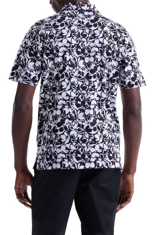 Bugatchi Hendrix Digital Monochromatic Floral Print Pima Cotton Polo In Black