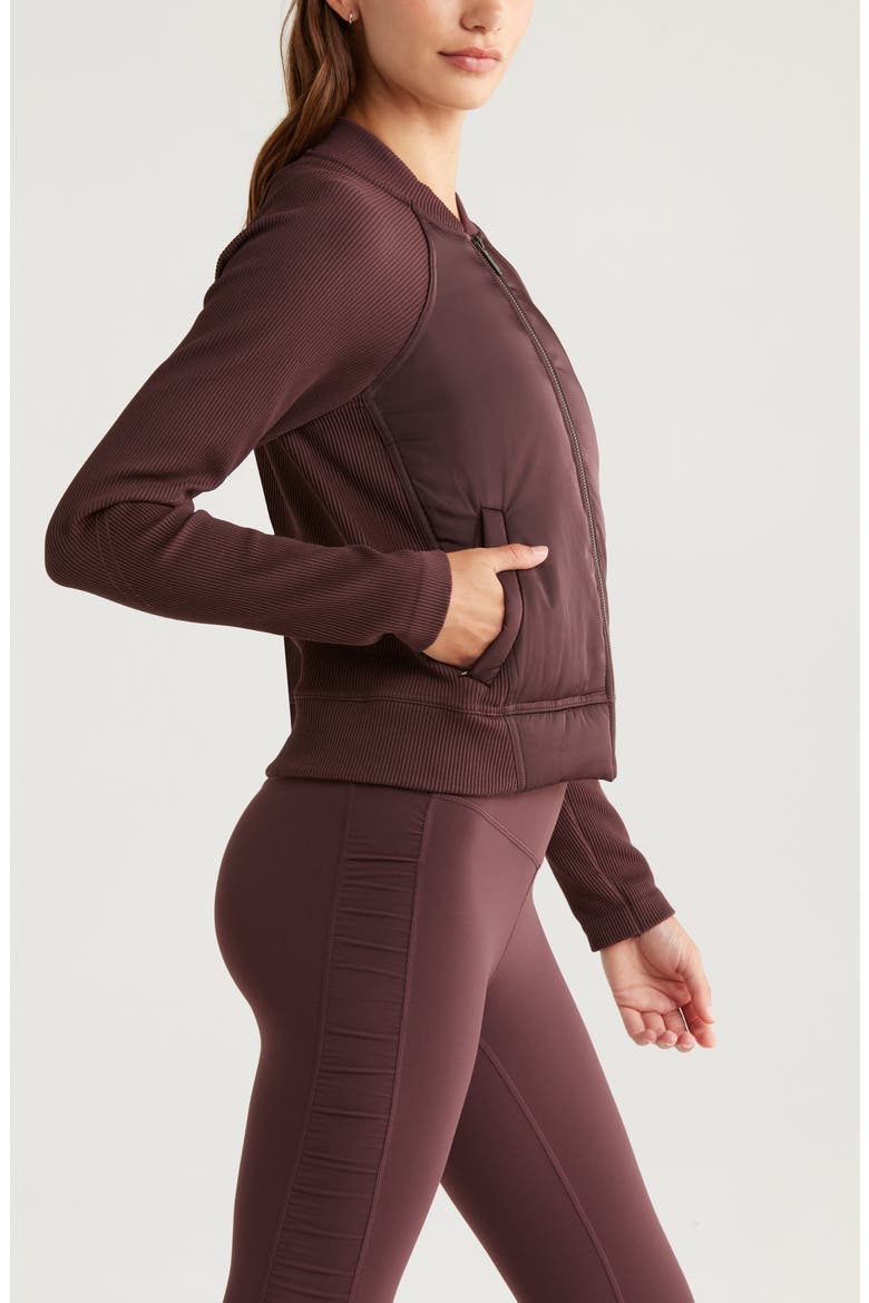 Seamless Mixed Media Bomber Jacket, Alternate, color, BURGUNDY FUDGE