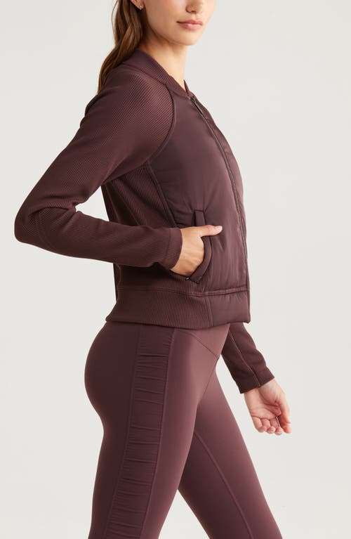 Zella Seamless Mixed Media Bomber Jacket In Burgundy