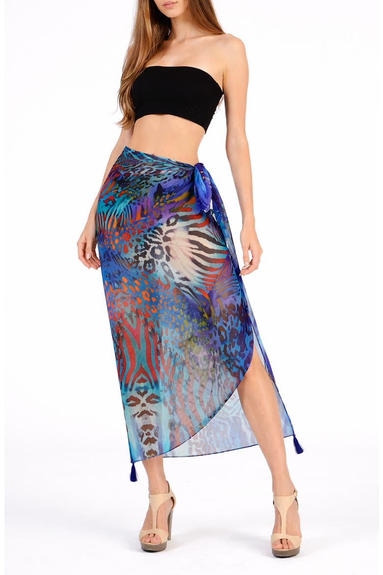 Animal Print Long Sarong, Main, color, BLUE