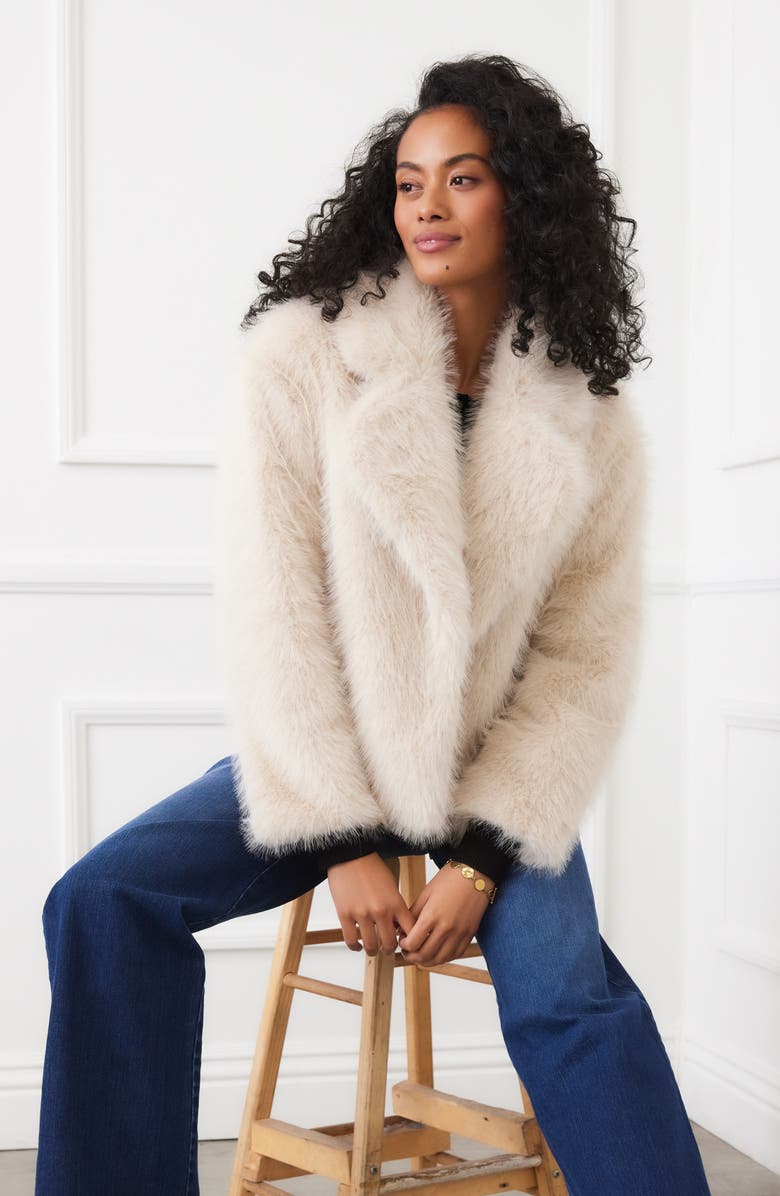 Karen Kane Faux Fur Crop Jacket, Alternate, color, Stone