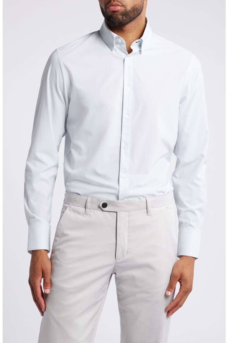 Leeward Trim Fit Performance Button-Up Shirt, Main, color, SKY TRIANGLE GEO