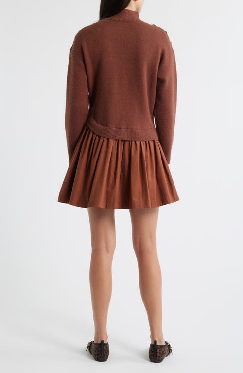 Zoe And Claire Chunky Long Sleeve Twofer Sweater Dress In Brown