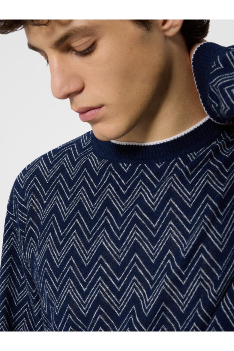Crew-neck Cashmere Pullover With Zigzag Pattern, Alternate, color, Navy Blue