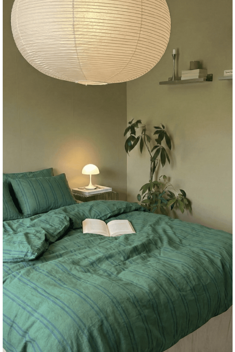 Striped Duvet Cover, Alternate, color, Green Light