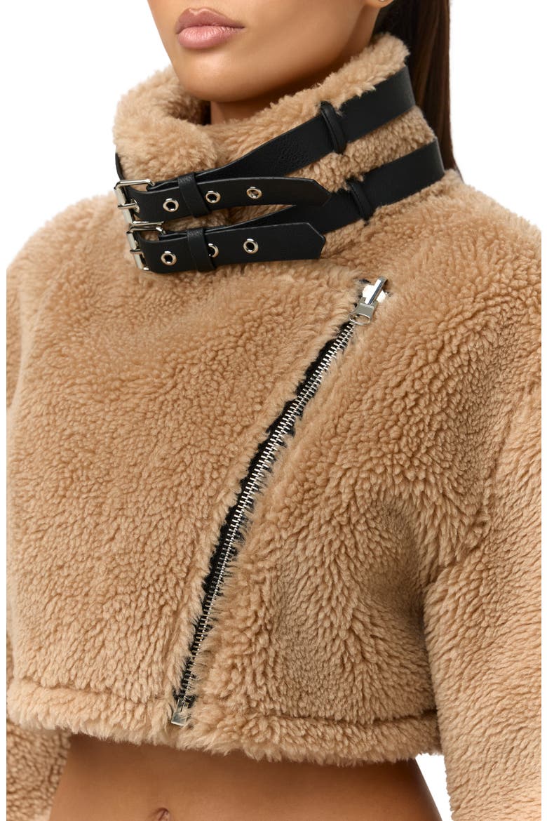 Reversible Faux Shearling Crop Moto Jacket, Alternate, color, BLACK/ TAN