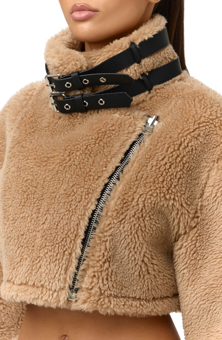 Naked Wardrobe Reversible Faux Shearling Crop Moto Jacket, Alternate, color, Black/ Tan