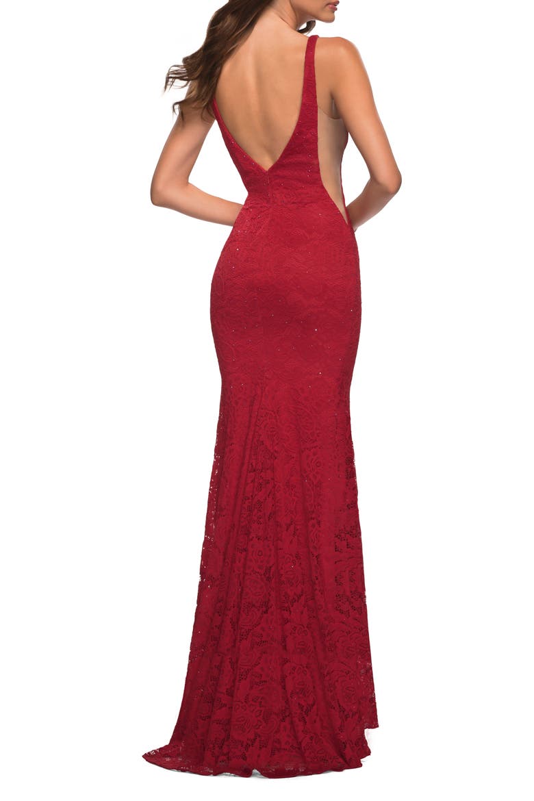 Illusion Inset Lace Gown, Alternate, color, RED