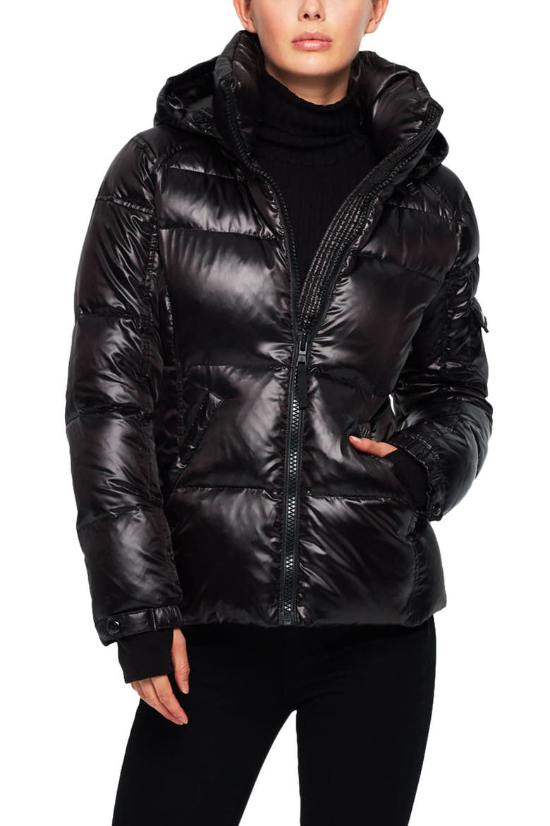 Kylie Metallic Quilted Jacket with Removable Hood, Main, color, JET