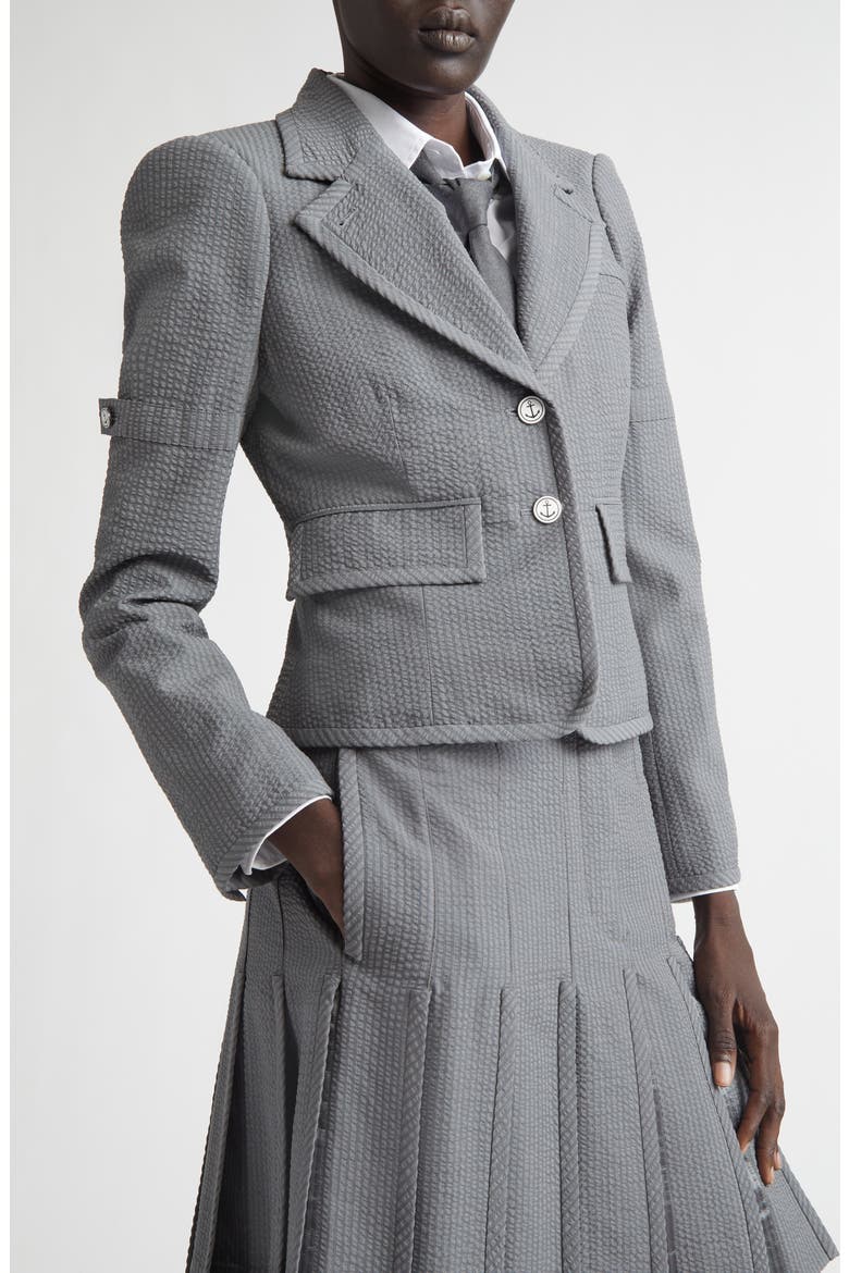 Crop Sculpted Shoulder Wool Seersucker Jacket, Alternate, color, LIGHT GREY