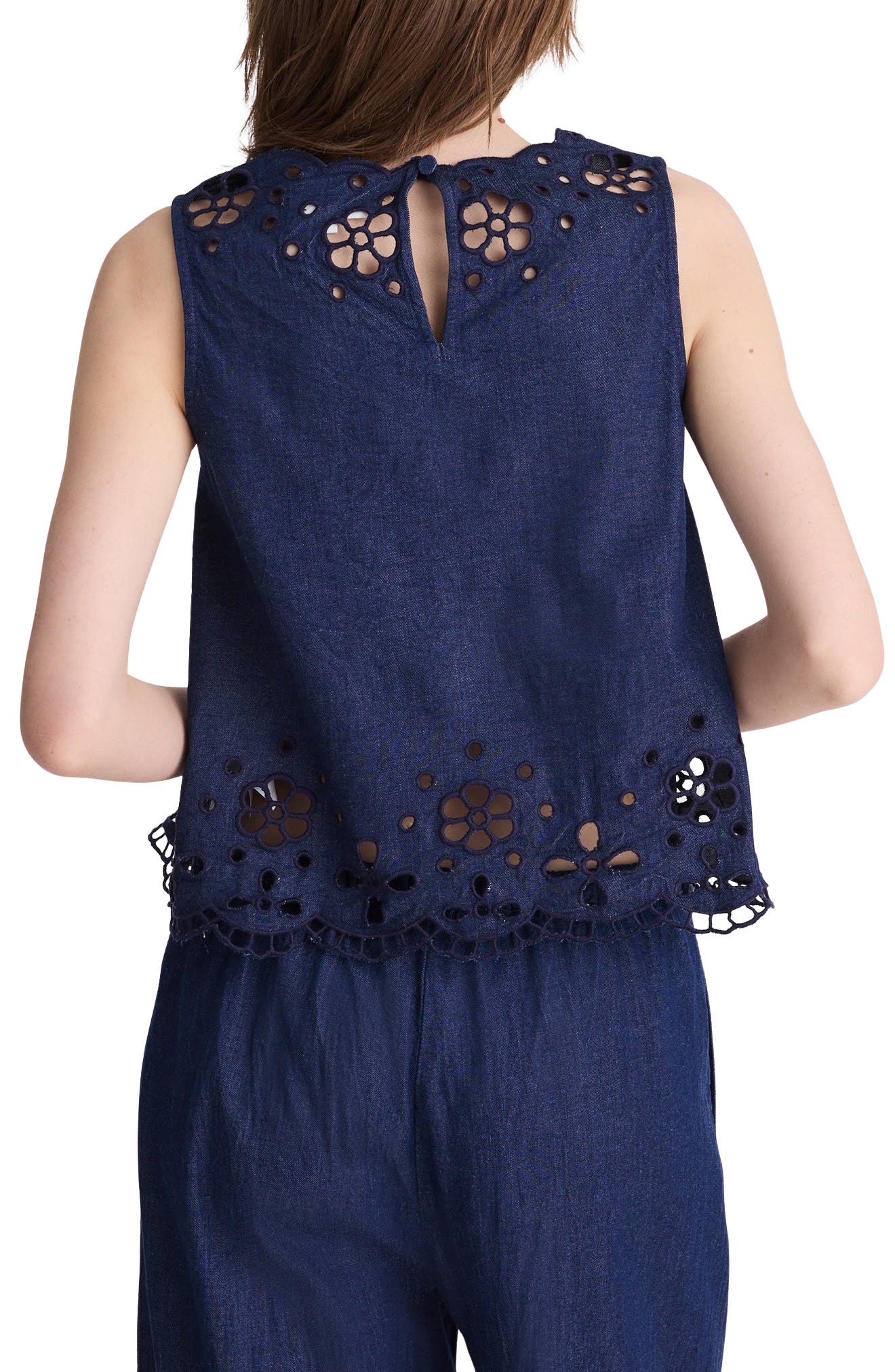 Embroidered Sleeveless Denim Shell Top - image 2