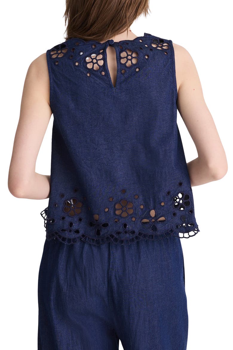 Embroidered Sleeveless Denim Shell Top, Alternate, color, MARFIELD WASH