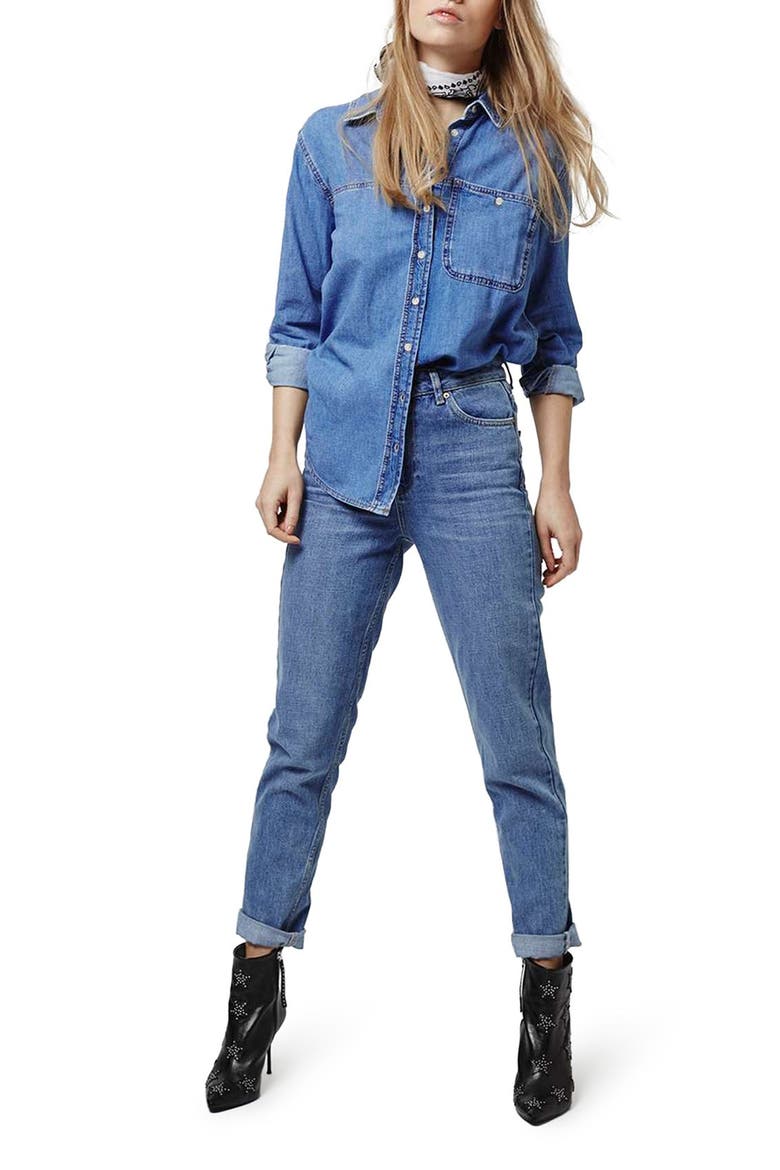 'Elton' Oversized Denim Shirt, Alternate, color, MID DENIM