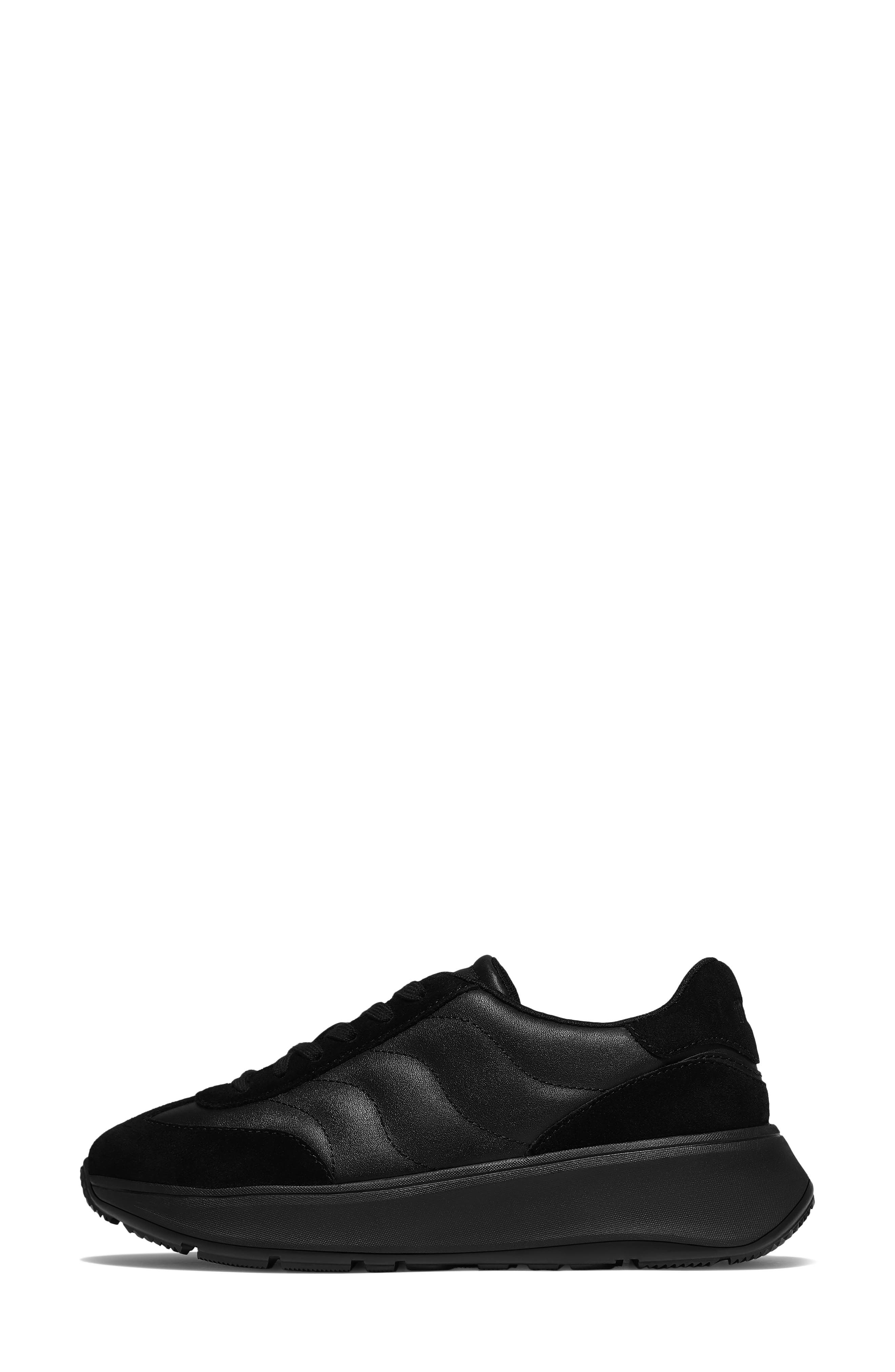 F-Mode T-Toe Wave Leather Sneaker, Alternate, color, ALL BLACK