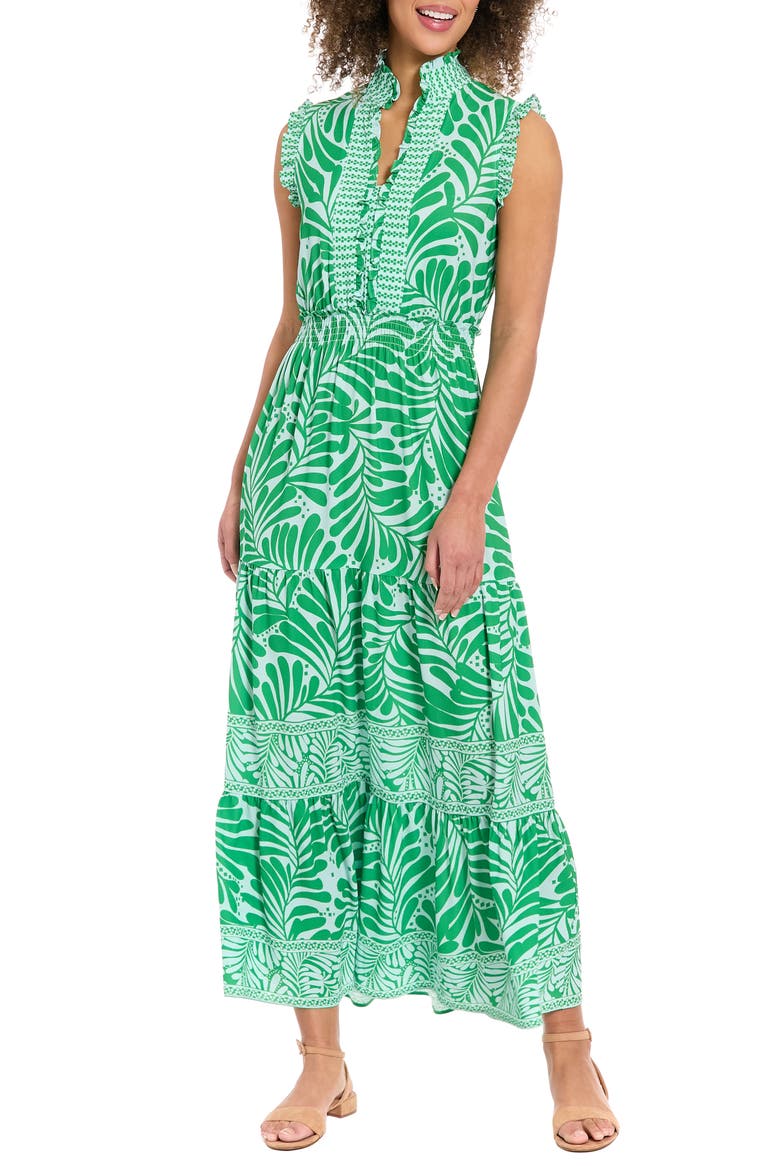 Ruffle Tiered Maxi Dress, Main, color, SKY BLUE/ KELLY GREEN