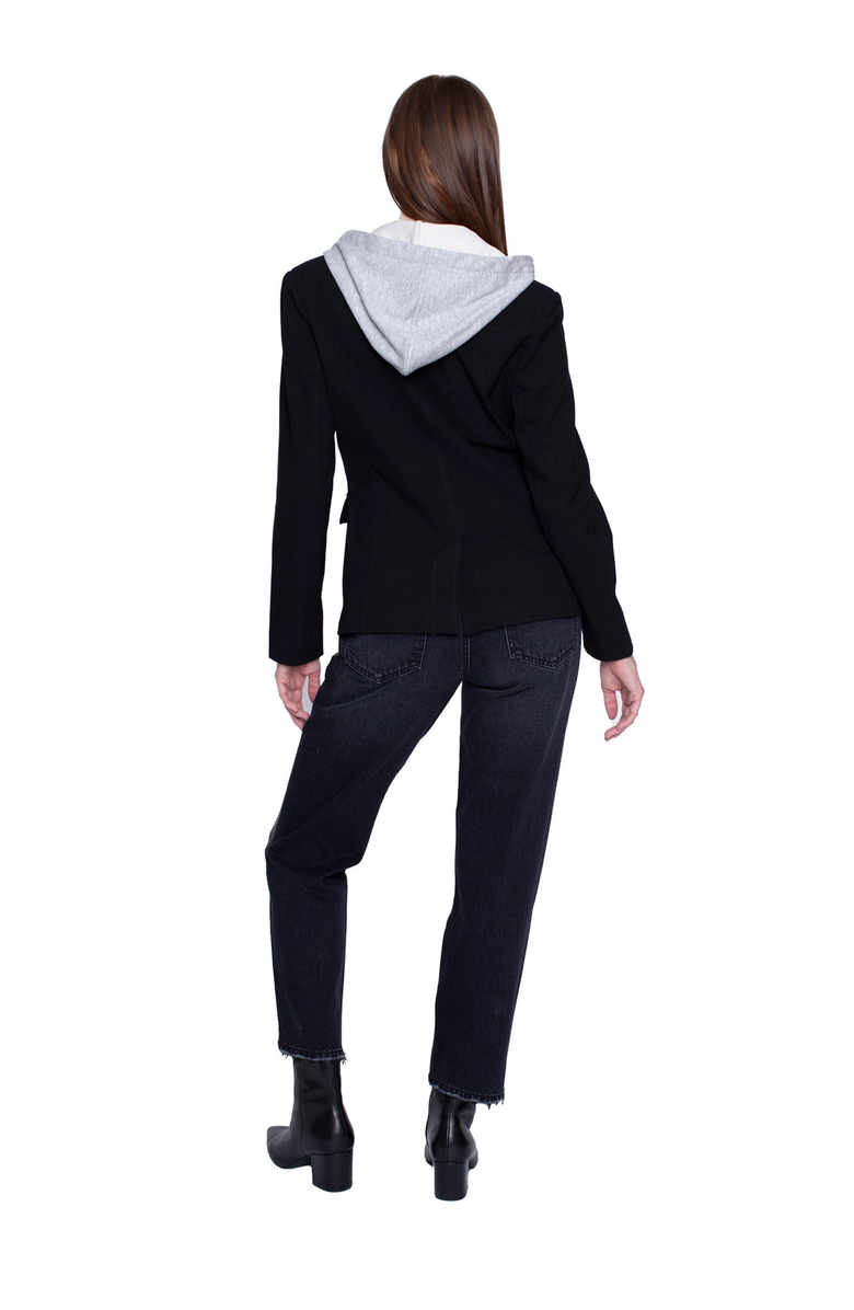 BLUE REVIVAL Hooded Helen Blazer in Black and Heather Cement, Alternate, color,