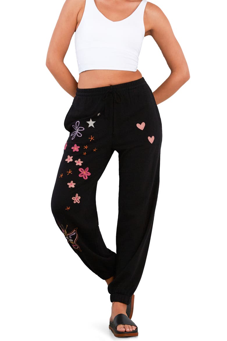 In Full Bloom Embroidered Joggers, Alternate, color, INK