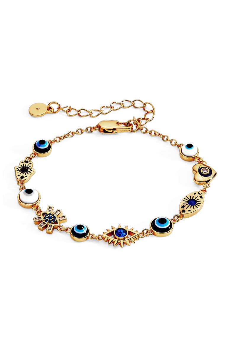 Evil Eye Linear Bracelet, Main, color, Gold Blue