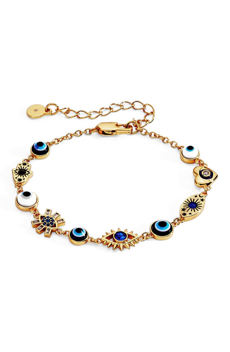 Alex and Ani Evil Eye Linear Bracelet, Main, color, Gold Blue