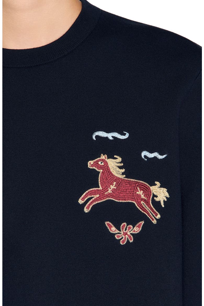 Embroidered horse sweatshirt, Alternate, color, Navy blue