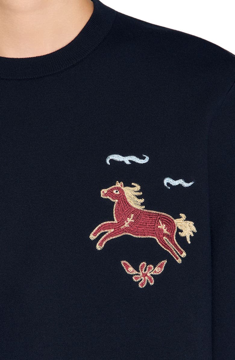 SANDRO Embroidered horse sweatshirt, Alternate, color, Navy Blue