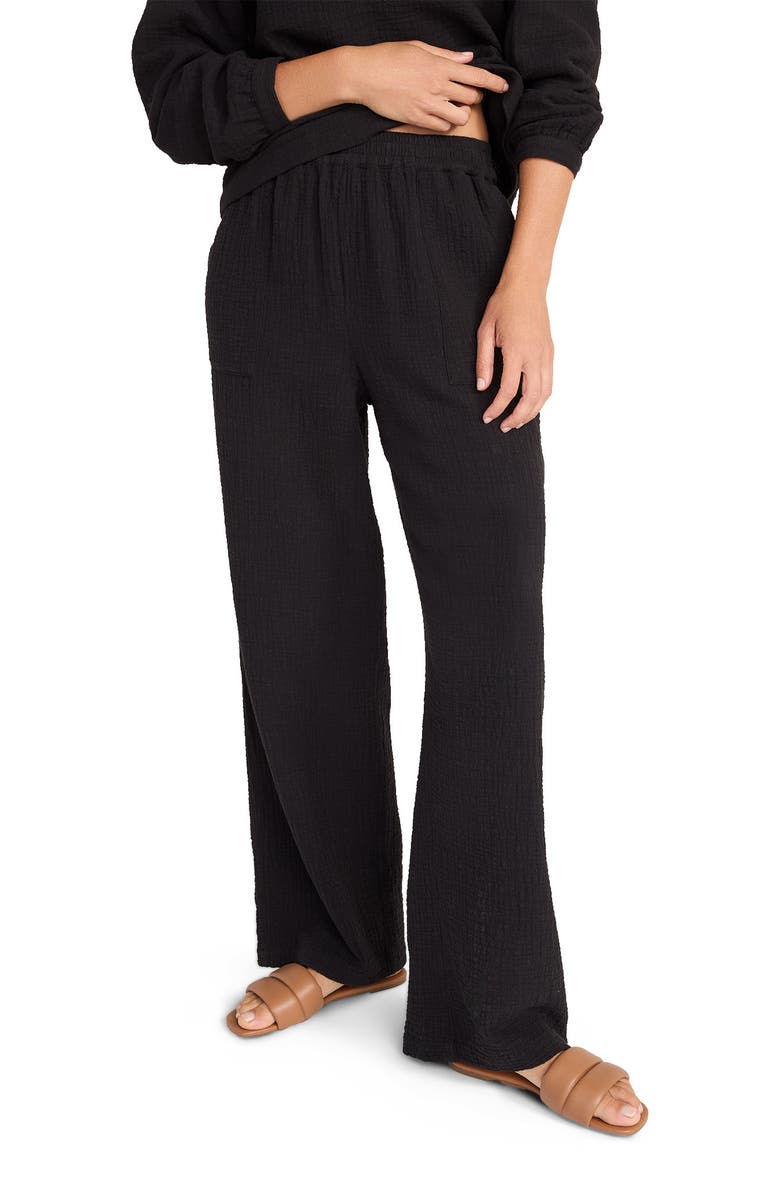 Haven Well Within Textured Cotton Gauze Pants, Main, color, Black