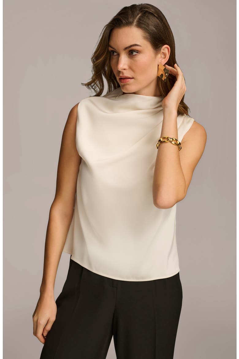 Draped Sleeveless Matte Satin Top, Alternate, color, CREAM