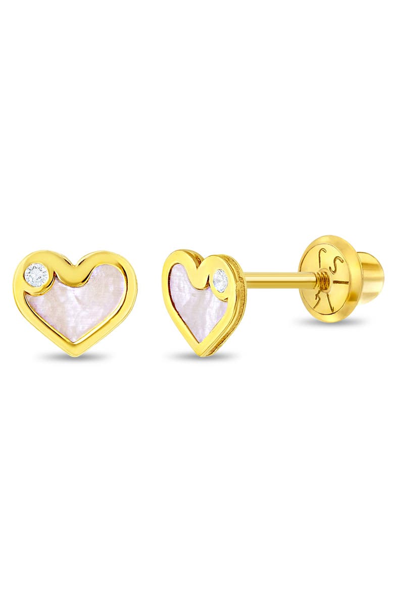 In Season Jewelry 14k Mother of Pearl Heart Earrings, Main, color, White