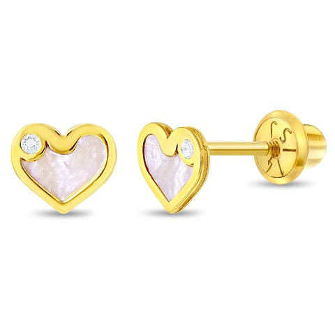 14k Mother of Pearl Heart Earrings