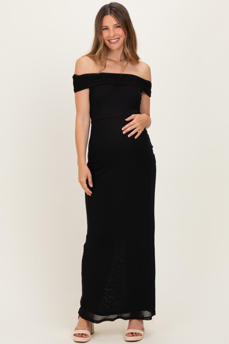 Off Shoulder Mesh Maxi Dress, Main, color, Black